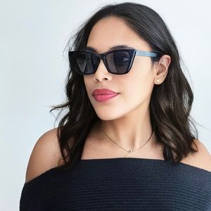 Victoria Black Square Cat Eye Acetate Sunglasses